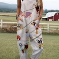 Women's  Funny  Dogs Art Print Casual 100% Cotton Wide Leg Jumpsuit