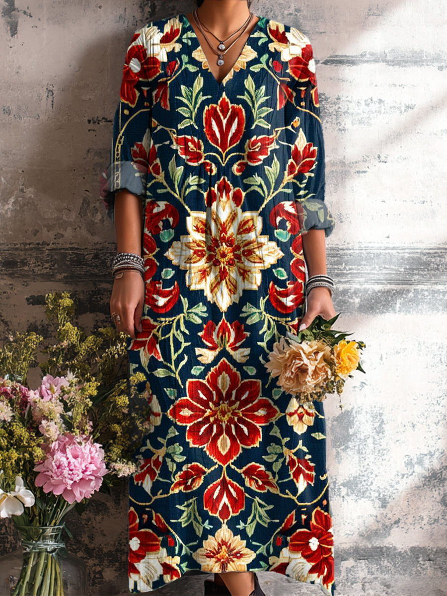 Women's Vintage Ethnic Floral Art Print Dress