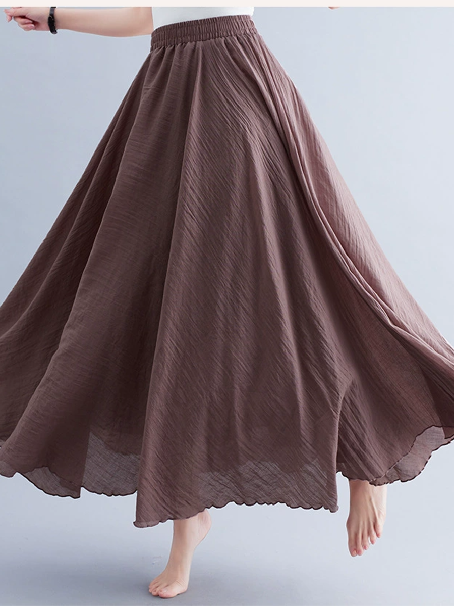 Women's Free Breathable Elastic Linen Skirt-earth Color