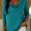 Elegant Draped Collar Solid Color Top