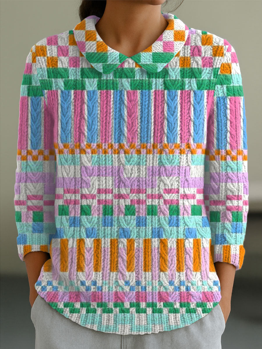 womens-vintage-abstract-geometric-art-print-casual-peter-pan-collar-3-4-sleeve-sweater-3ig7