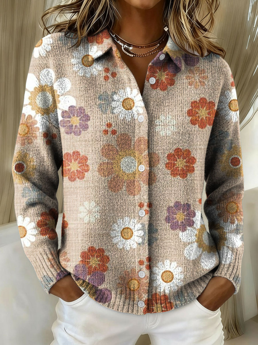 Women's Flowers Gradient Pattern Print Cowl Neck Sweater