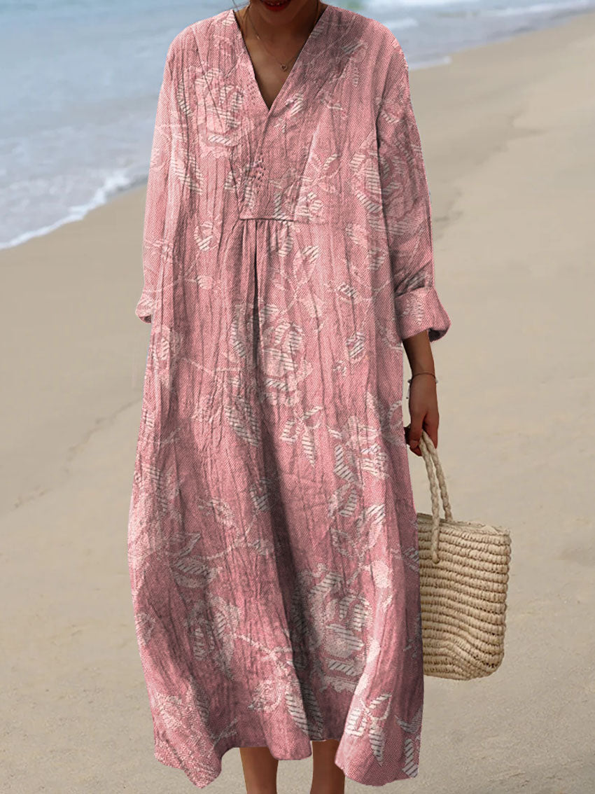 Women's Vintage Lovely Floral Art Print Cotton Dress