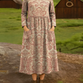 Women's Vintage Floral Pattern Art Print Casual Cotton Dress