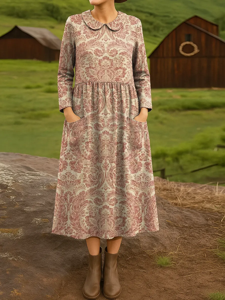 Women's Vintage Floral Pattern Art Print Casual Cotton Dress