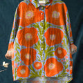 Women's Vintage Floral Pattern Art Print Casual Cotton And Linen Ruffle Shirt