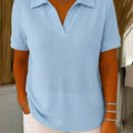 Women's Solid-color V-neck Short-sleeve Casual Waffle-knit Cotton Top