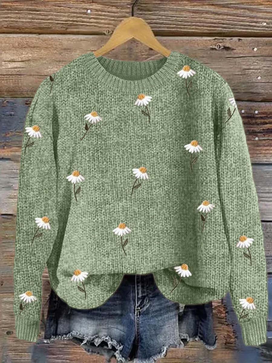womens-lovely-floral-art-print-knit-pullover-sweater
