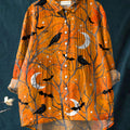 Women's Vintage Raven Pattern Art Print Casual Cotton And Linen Ruffle Shirt