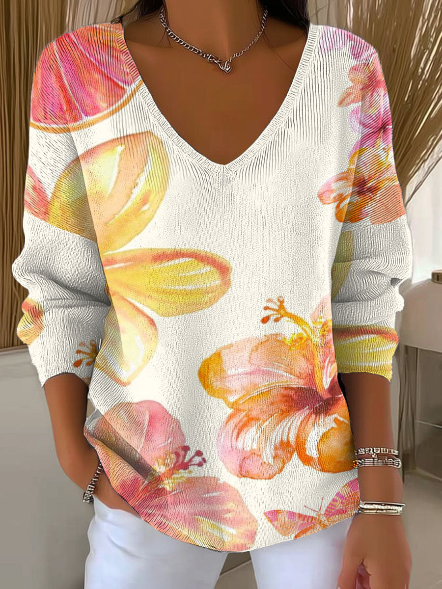 womens-contrast-color-flowers-pattern-casual-pullover-sweater