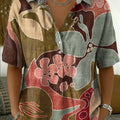 Women's Vintage Floral Print Cotton-linen Short-sleeve Shirt