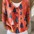 Christmas Christmas Tree Pattern Art Print Buttoned V-neck Cardigan Sweater
