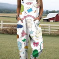 Women's Artistic Creative Bear Print Casual 100% Cotton Wide Leg Jumpsuit