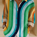 Women's Beautiful Colorful Striped Painting Art Print Casual Cotton Shirt