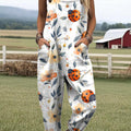 Women's Floral Insects Pattern Art Print Casual 100% Cotton Wide Leg Jumpsuit