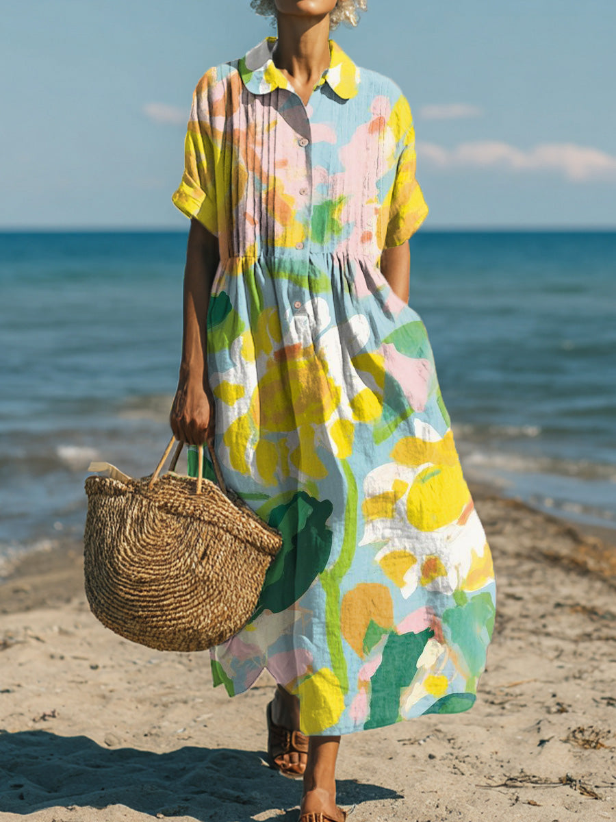 Women's Beautiful Large Flower Painting Art Print Dress