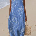 Women's Vintage Flower Art Print Sleeveless Cotton Pocket Wrap Dress