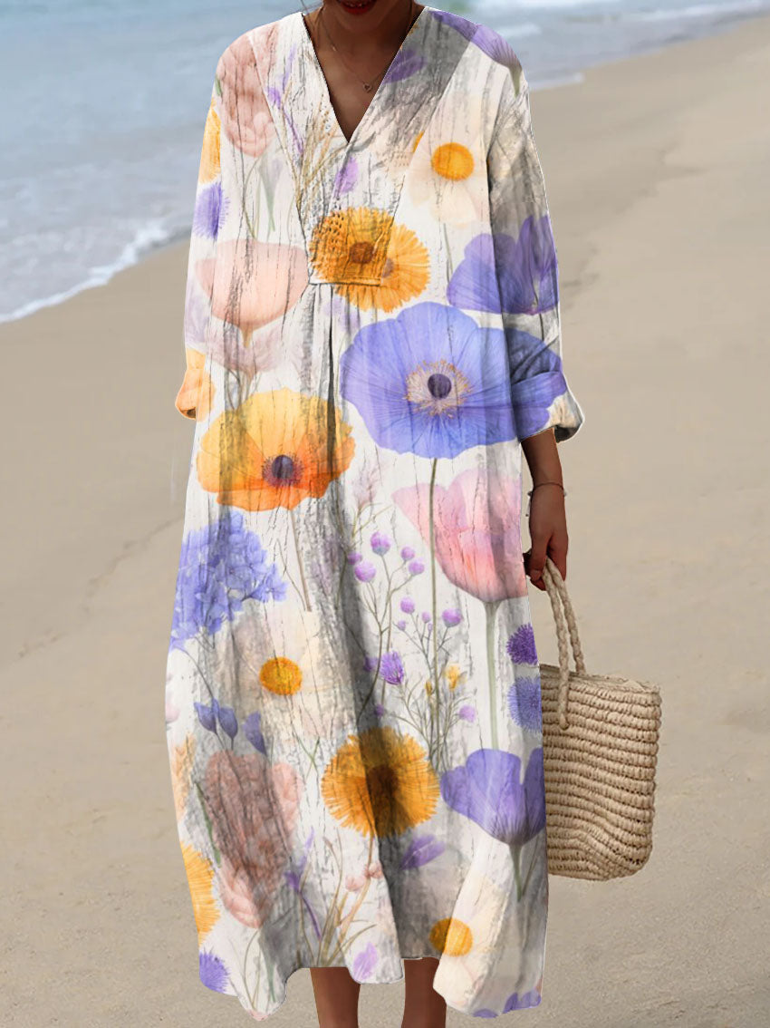 Women's Retro Artistic Flowers Print Dress