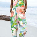 Women's  Vintage Floral Art Print Print Casual 100% Cotton Wide Leg Jumpsuit