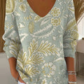 Women's  Vintage Flower Art Print Casual Pullover Sweater
