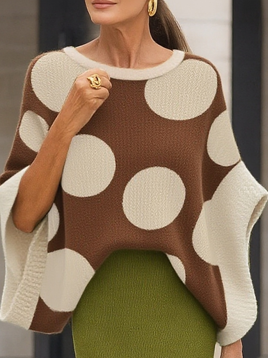 Women's Batwing Sleeve Polka Dot Knitted Top Sweater