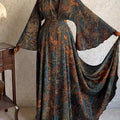 Women's Vintage Floral Print Bell-sleeve Maxi Dress