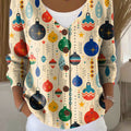 Christmas Lanterns Print Buttoned V-neck Cardigan Sweater