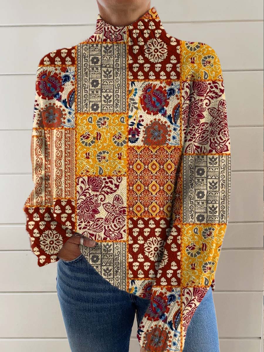 womens-vintage-ethnic-art-patterns-print-knit-turtleneck-pullover-sweater