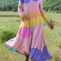 Women's Irregular Pattern Splicing Art Print Long-sleeved Dress