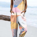 Women's Artistic Creative Geometry Print Casual 100% Cotton Wide Leg Jumpsuit