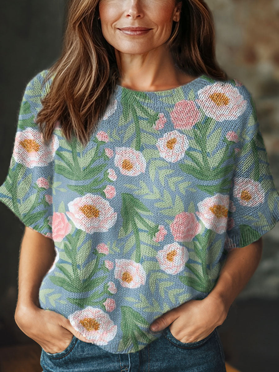 womens-vintage-floral-art-print-casual-crew-neck-short-sleeve-knitted-sweater-6ah6