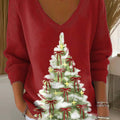 Women's Christmas Tree Pattern Art Print Casual Pullover Sweater