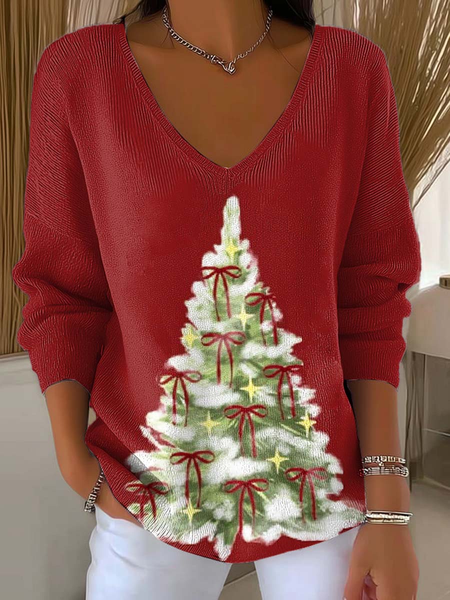 Women's Christmas Tree Pattern Art Print Casual Pullover Sweater