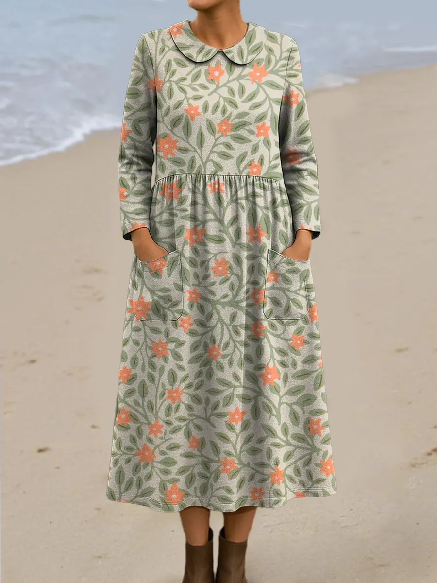 Women's Vintage Floral Art Print Casual Cotton Dress