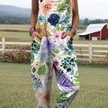 Women's Lovely Floral Art Print Casual 100% Cotton Wide Leg Jumpsuit