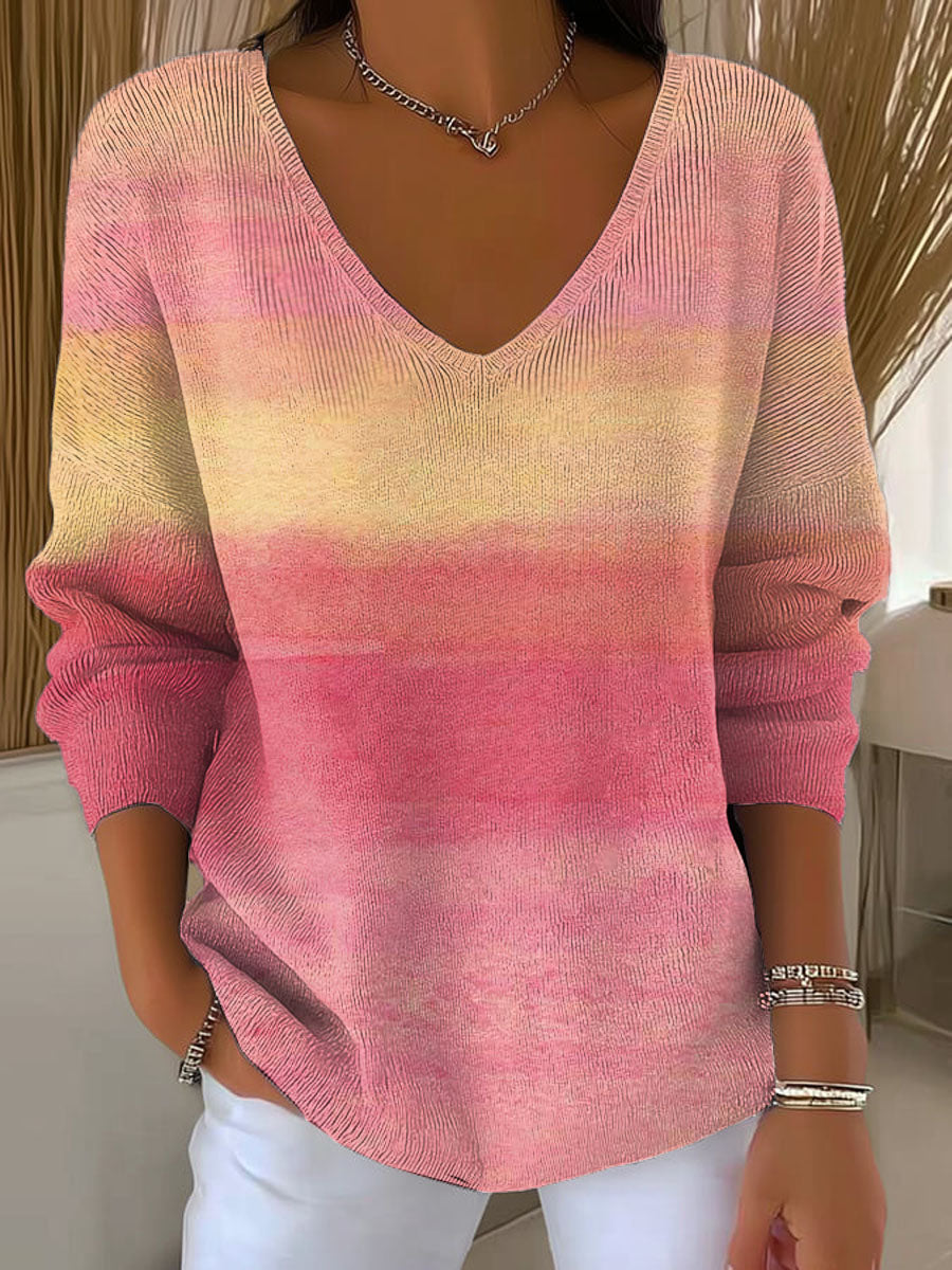womens-pink-gradient-pattern-art-print-casual-pullover-sweater
