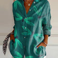 Women's Vintage Dragonfly Pattern Art Print Casual Cotton Shirt