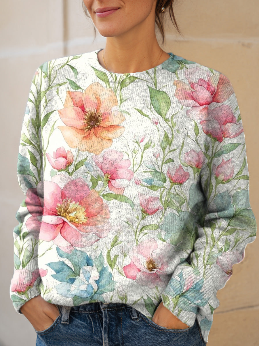 womens-vintage-artistic-floral-print-knit-pullover-sweater-b30c