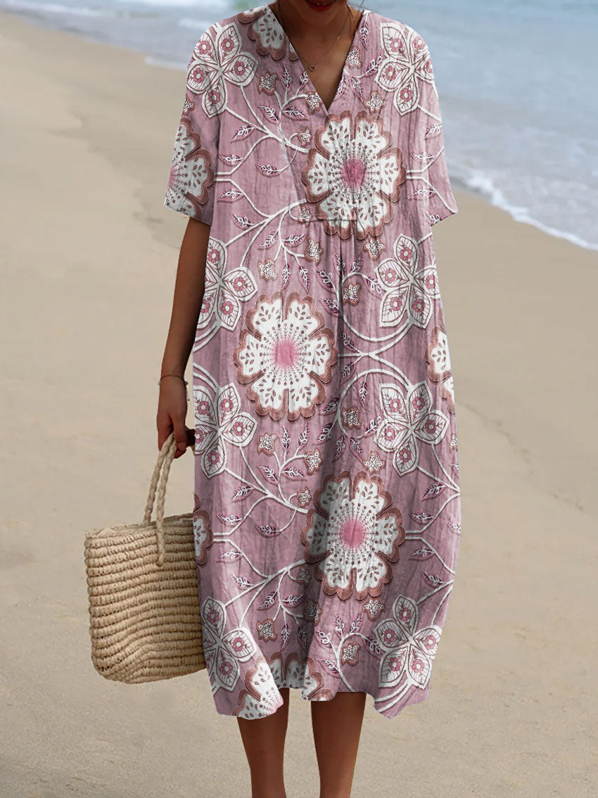 Women's Colorful Flower Art Print Flowy Dress