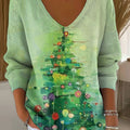 Women's Christmas Tree Pattern Print Casual Pullover Sweater