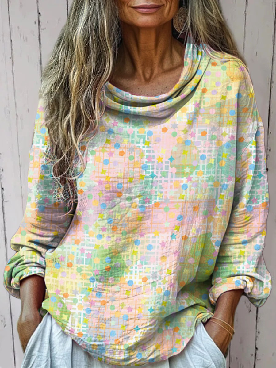 Women's Polka Dot Star Gradient Print Casual Long Sleeve Comfortable Cotton Shirt