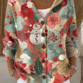 Women's Beautiful Colorful Winter Snowman Decorative Painting Art Print Casual Hooded Button Sweater