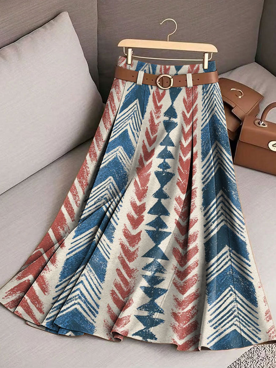 Women's Retro Pattern Casual Print Cotton Skirt