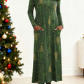 Women's Christmas Tree Pattern Art Print Long-sleeved Dress