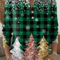Vintage Winter Snowflake Christmas Tree Painting Art Print Buttoned Cardigan Sweater