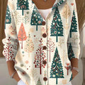 Women's  Christmas Tree Art Printed Casual Hooded Button Sweater