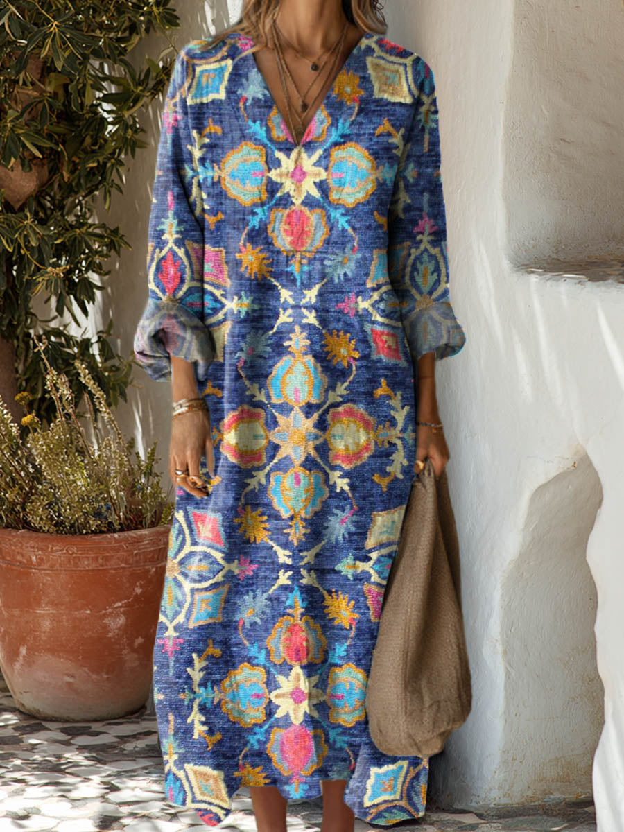 Women's Vintage Floral Pattern Art Print Cotton Dress