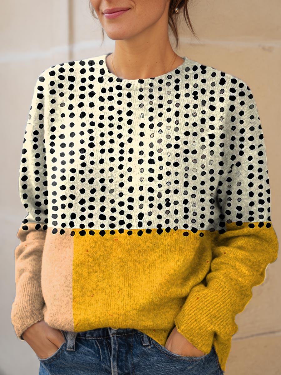womens-abstract-dot-pattern-art-print-knit-pullover-sweater
