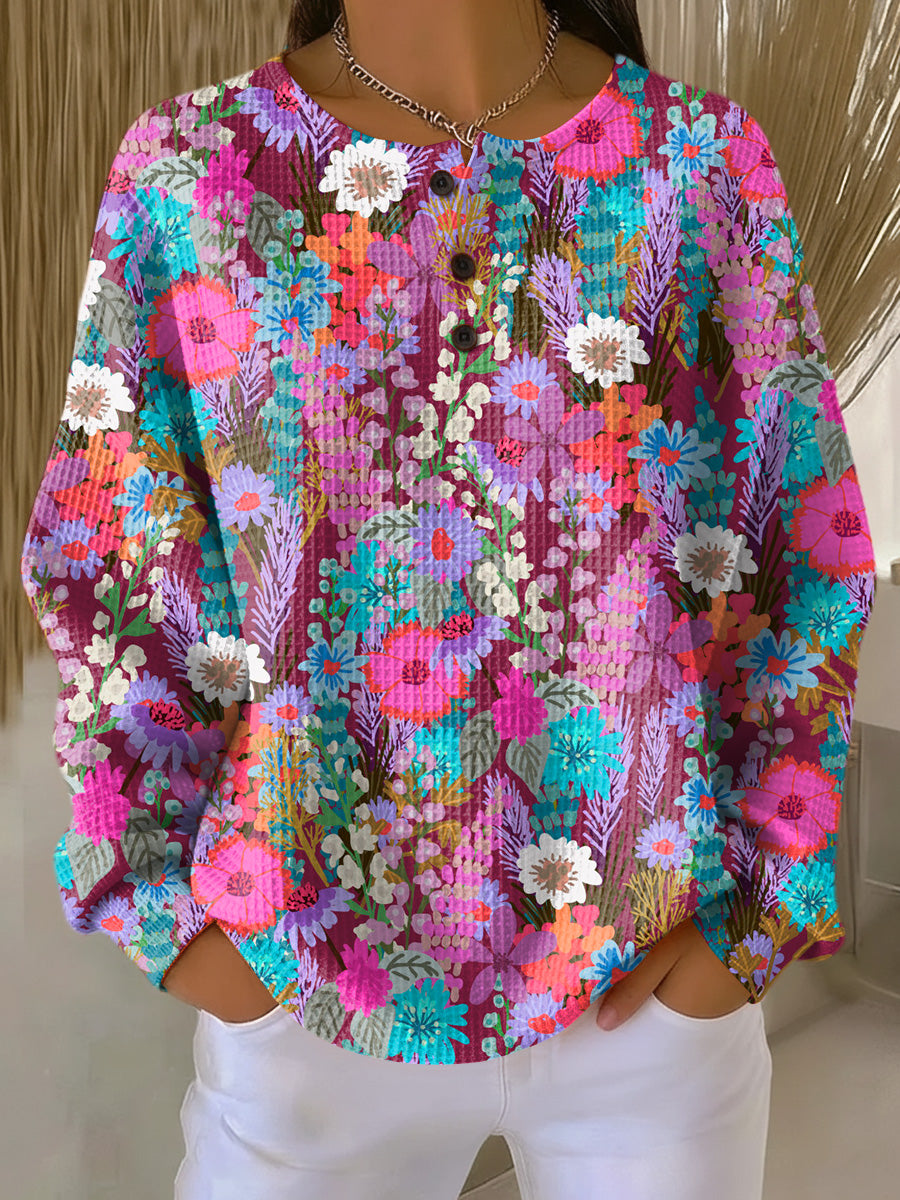 Women's Beautiful Colorful Floral Painting Art Print Casual Cotton Sweatshirt