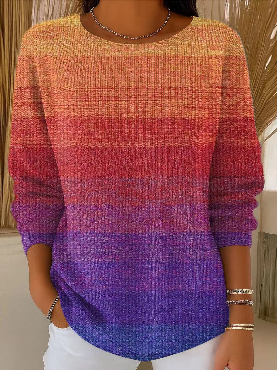 Women's Beautiful Multicolor Gradient Painting Art Print Casual Pullover Sweater